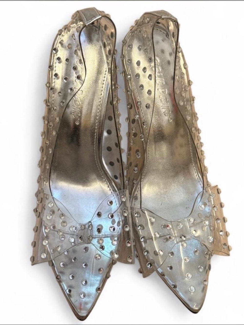 Public Desire Clear Pointed-Toe Heels with Crystal Studs - Clear
